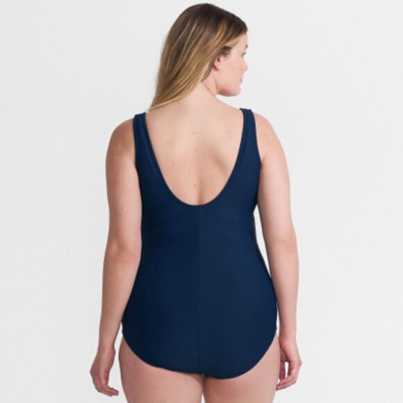 Land's End Navy Tugless Low Leg Ribbed One Piece Swimsuit NWT Size 24W - Picture 2 of 6